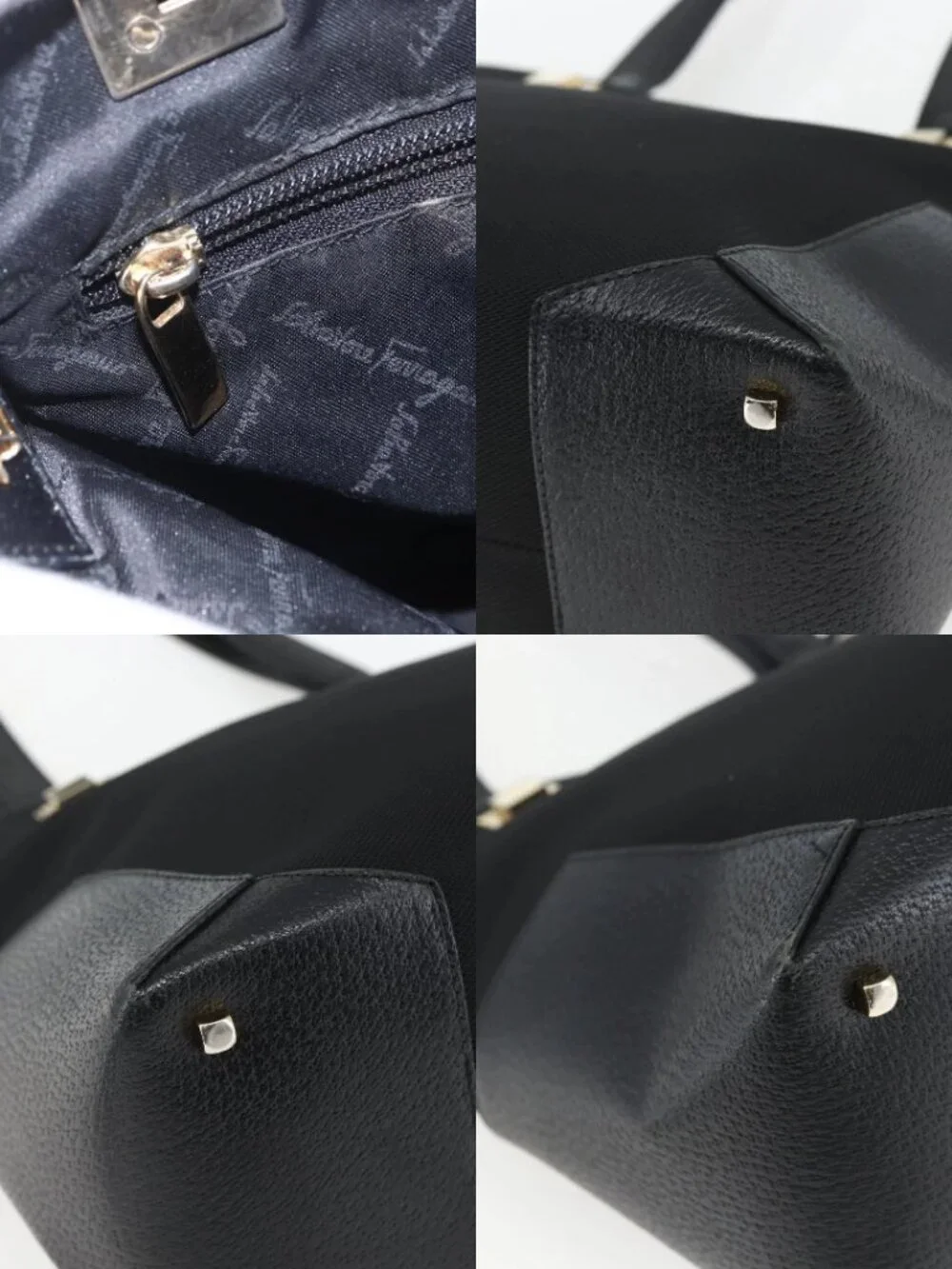 Salvatore Ferragamo Tote Bag Nylon Leather Black Gold Auth 164446